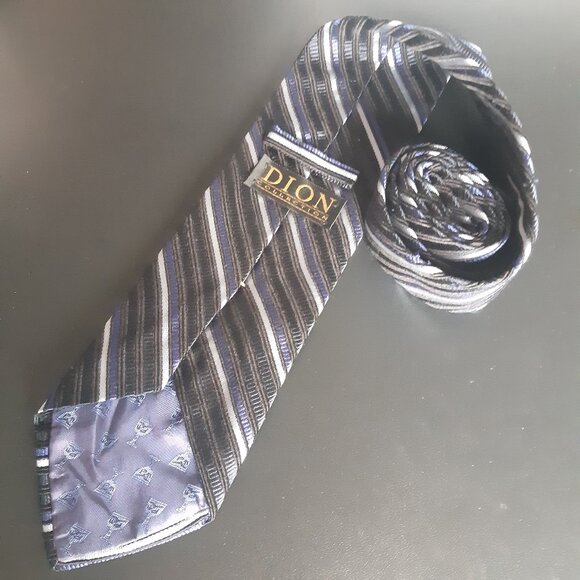 Dion Collection 100% Silk Repp Tie Blue/Black/White - Picture 2 of 13